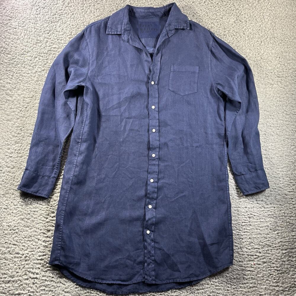 Frank & Eileen Mary Blue Linen Long Sleeve Button Up Shirt Dress Size Small S